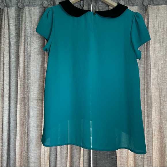Teal Adora Short Sleeve Peter Pan Collar Blouse Size Medium - Picture 9 of 13